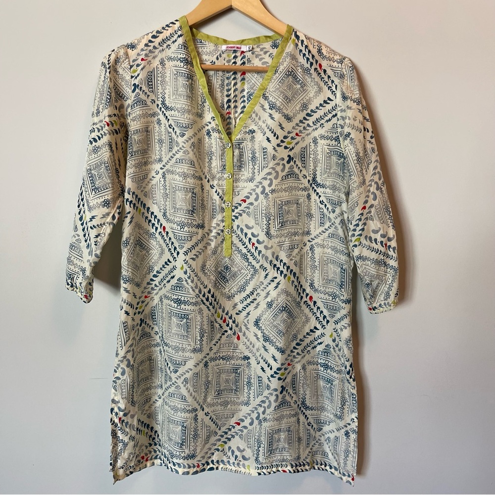 Johnny Was 100% Silk Boho Tunic Size XS 3/4 Sleeves